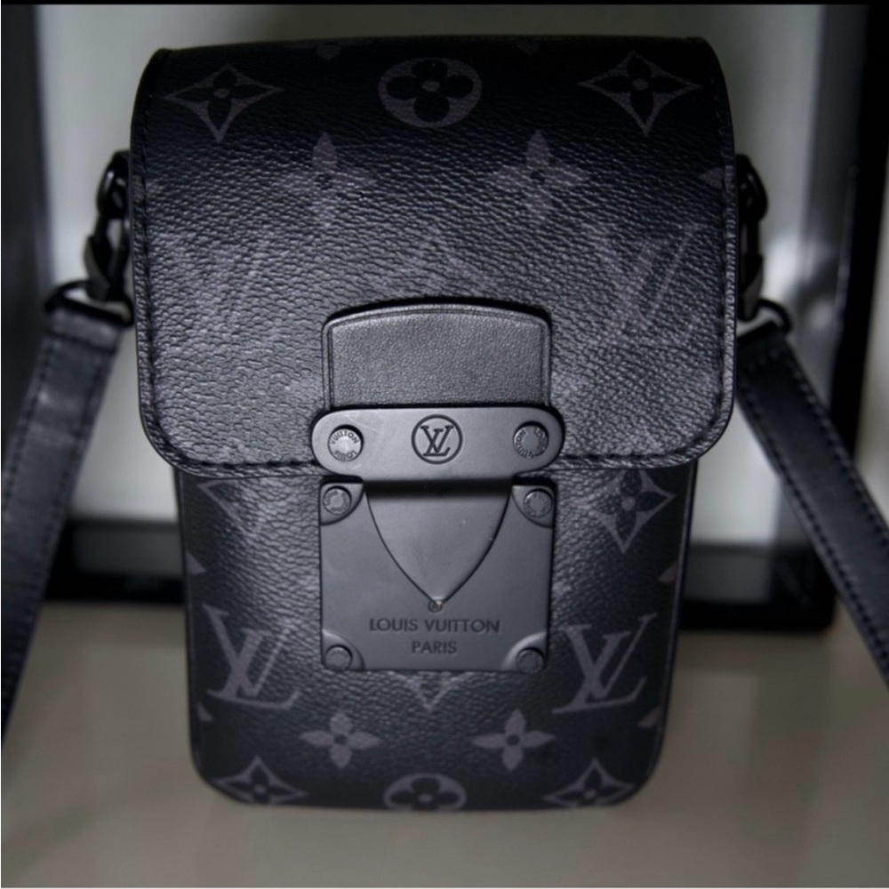 Louis Vuitton Black Belt Bag with Monogram Pattern and Structured Flap